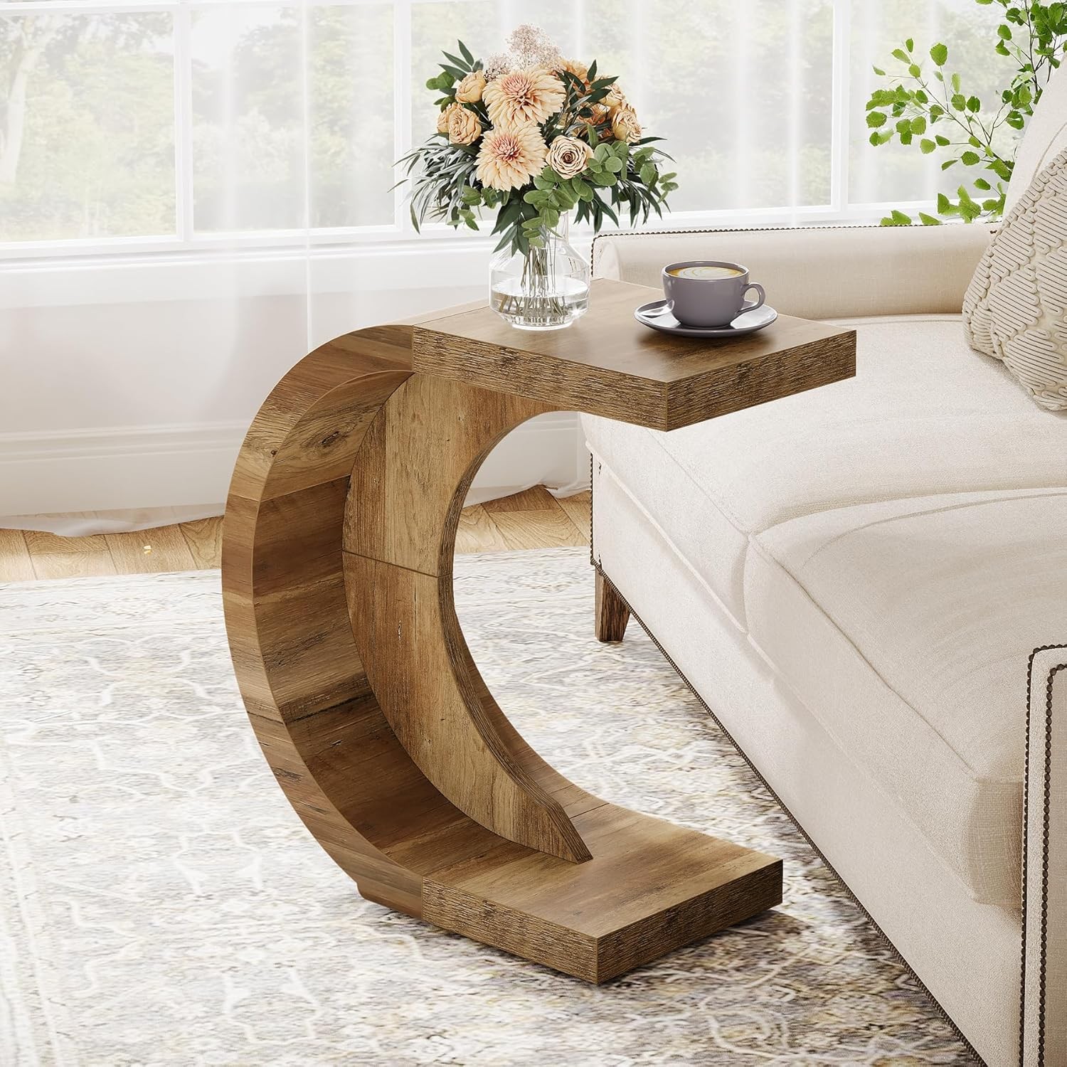 C-Shaped End Table Set of 2, Side Table for Couch Sofa Living Room Bedroom,Brown