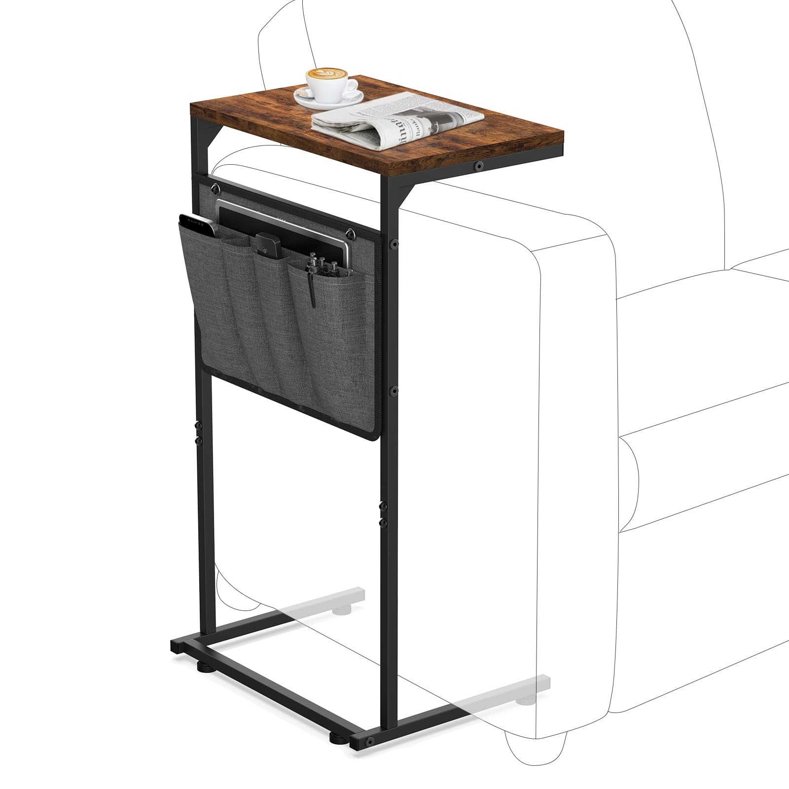 C Shaped End Table, Small Side Table for Couch and Recliner, Slide Under Sofa