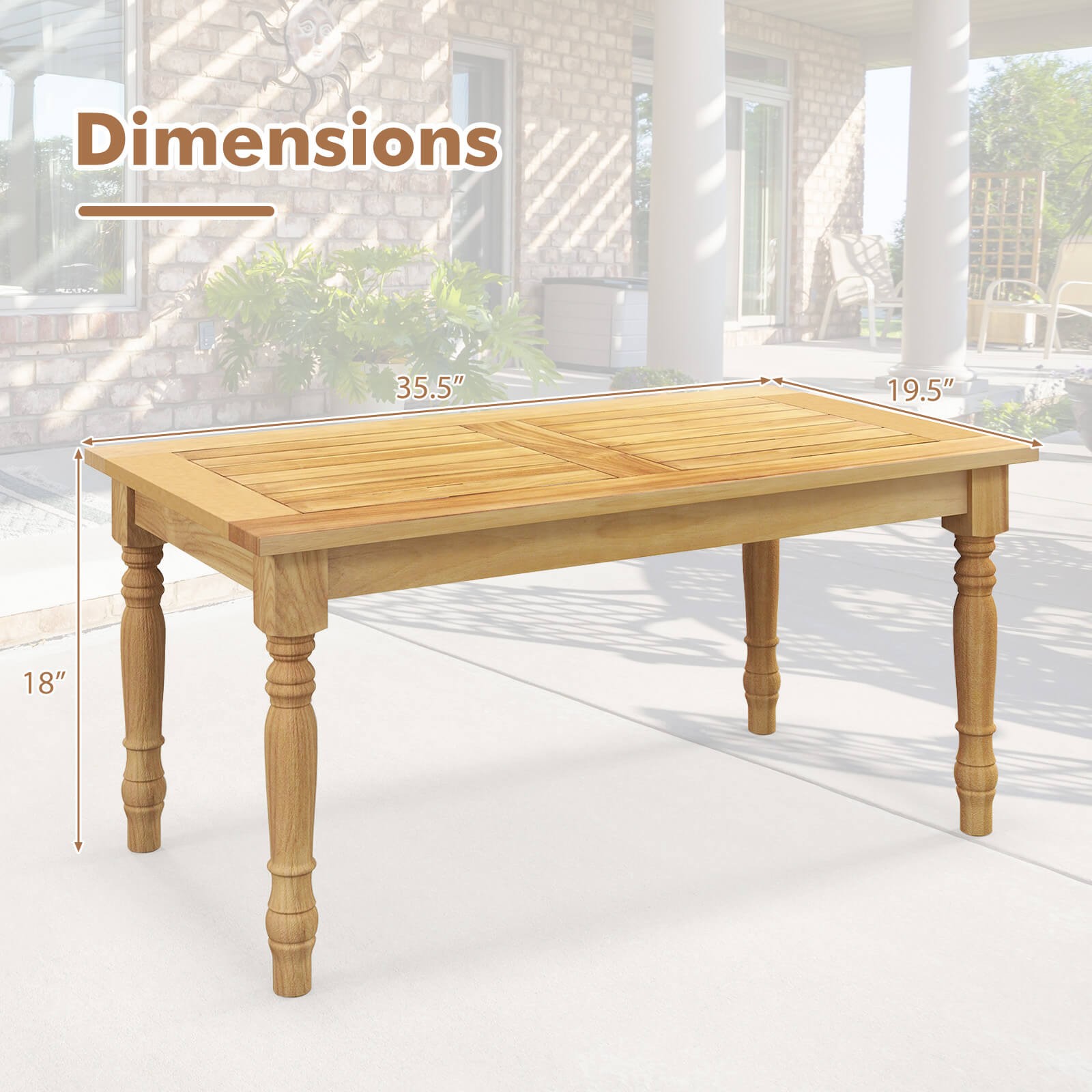 Patio Coffee Table w/ Solid Teak Wood Structure Slatted Tabletop for Backyard