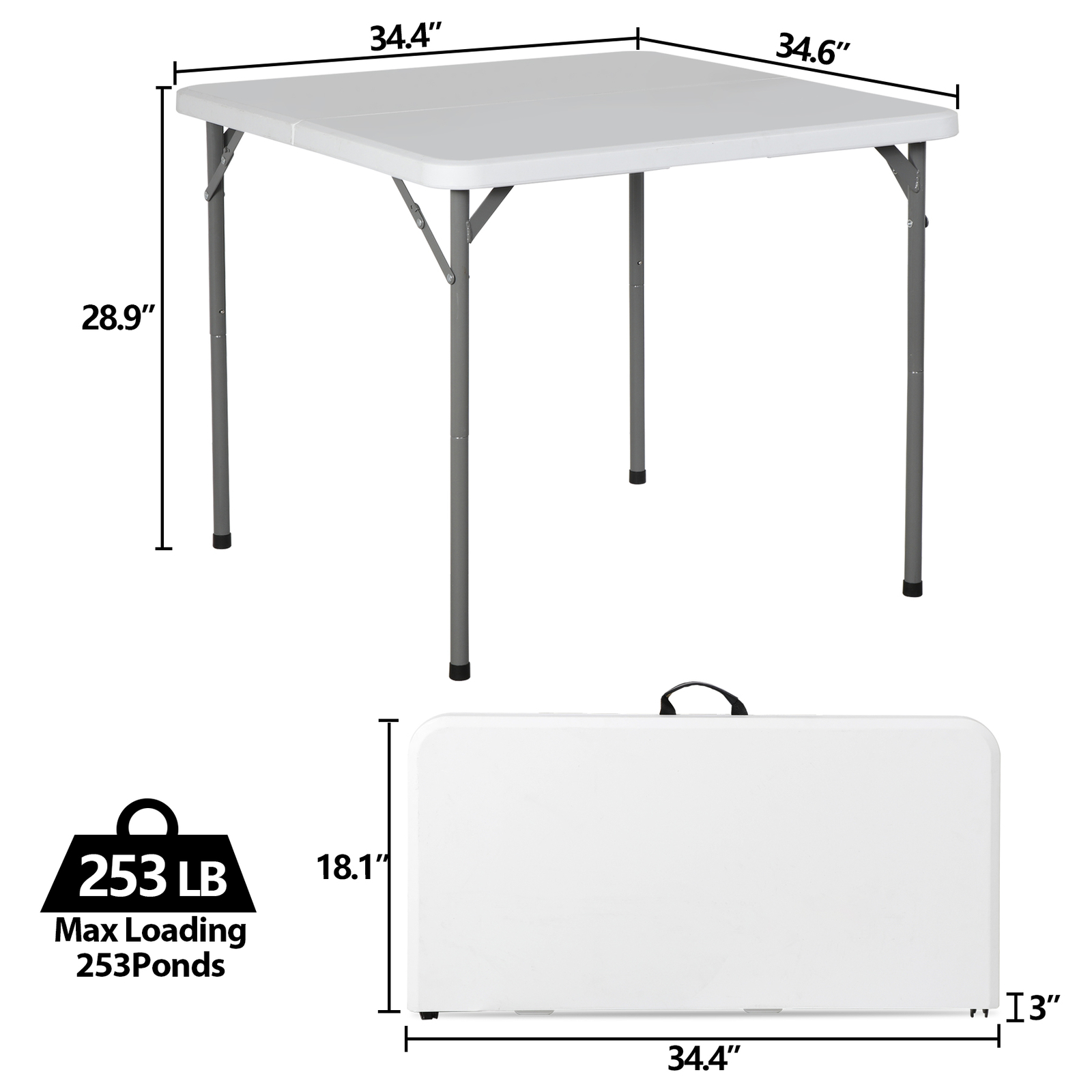 3 Foot Square Folding Card Table Indoor Outdoor Plastic Table w/Carrying Handle