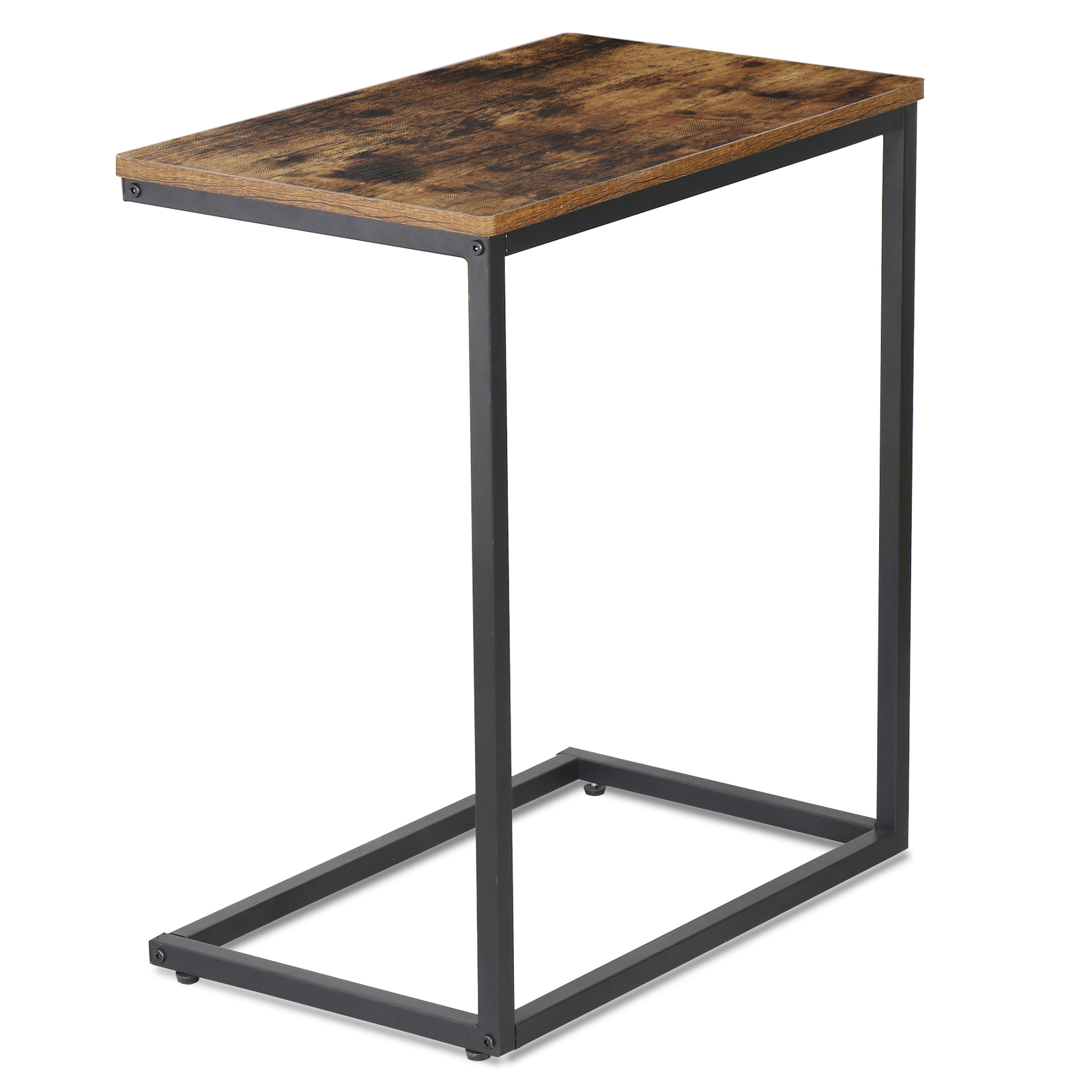 C-Shaped Side Table Couch Sofa End Table for TV Trays Living Room Rustic Brown