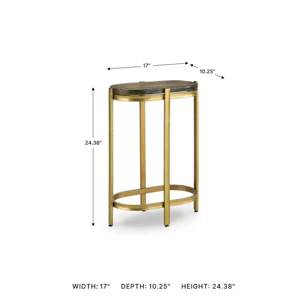 Porterville 17 In. Black/Gold Oval Glass End Table with Iridescent Finished