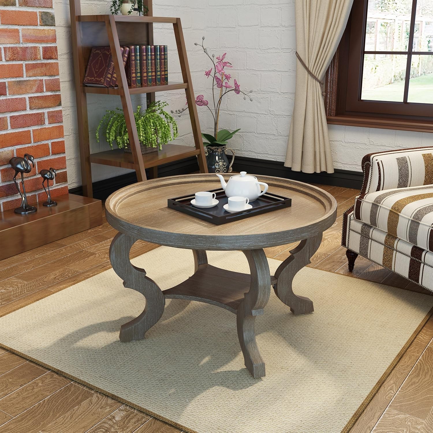 Althea Faux Wood Circular Coffee Table, Nature