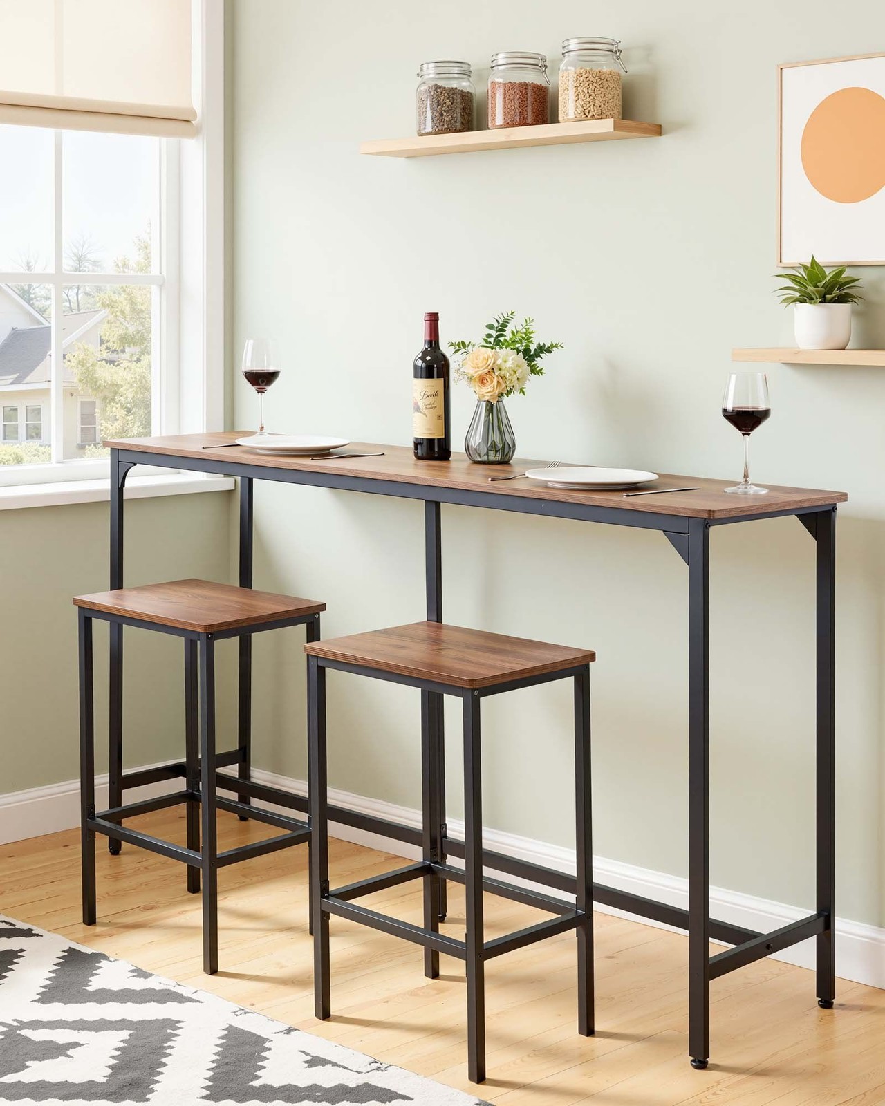 Bar Table, 1 Pc 53″ Kitchen Bar Table, Tall Dining Table w/ Rounded Edge, Rectan