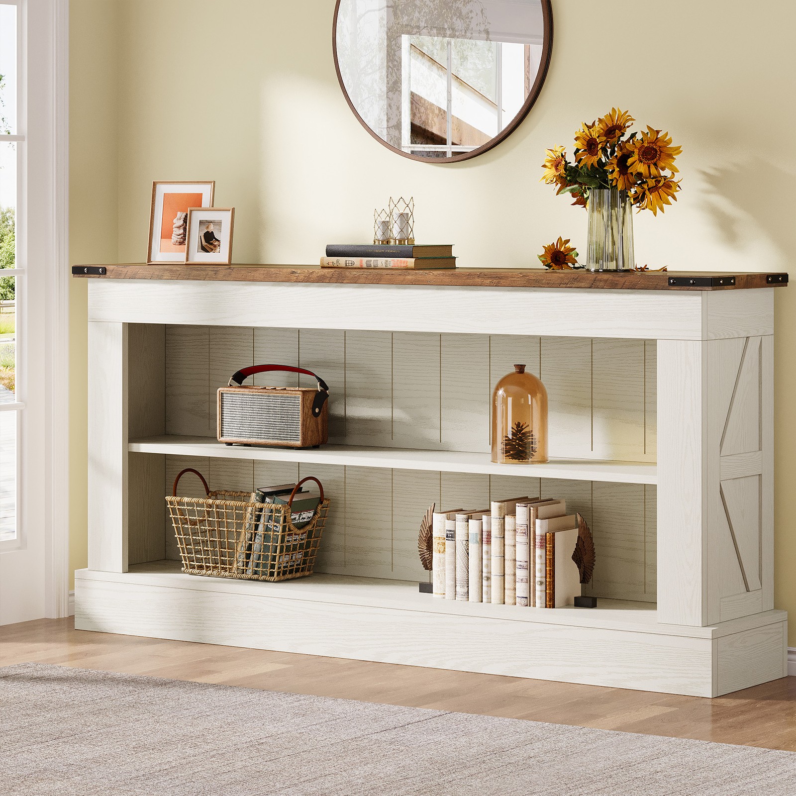 63-Inch Long Console Table for Entryway, Farmhouse Narrow Sofa Table for Foyer