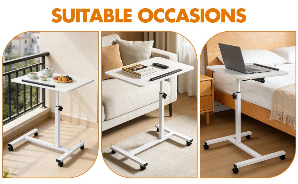 Rolling End Table Overbed Bedside Table Sofa Table Laptop Tabe Height Adjustment