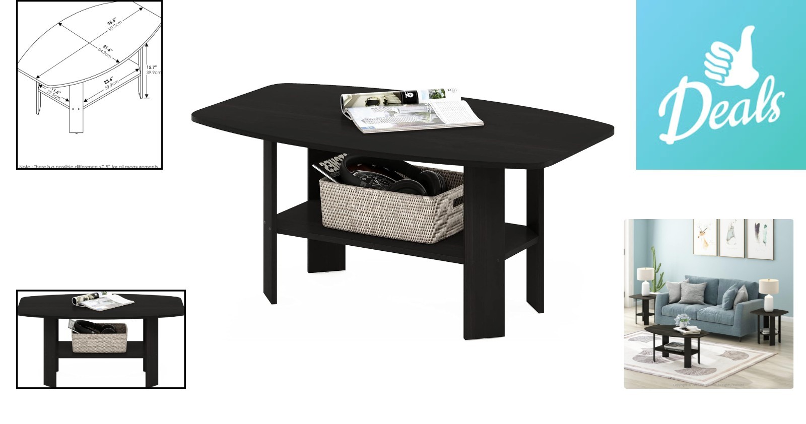 Versatile Espresso Coffee Table with Rounded Edges – Fits Perfectly in Any Room