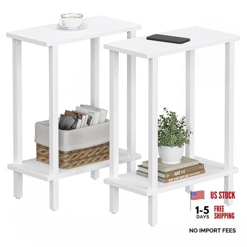 Small Side Table, Narrow End Table, 2-Tier（7.9″D x 15.8″W x 22.5″H） 2 White