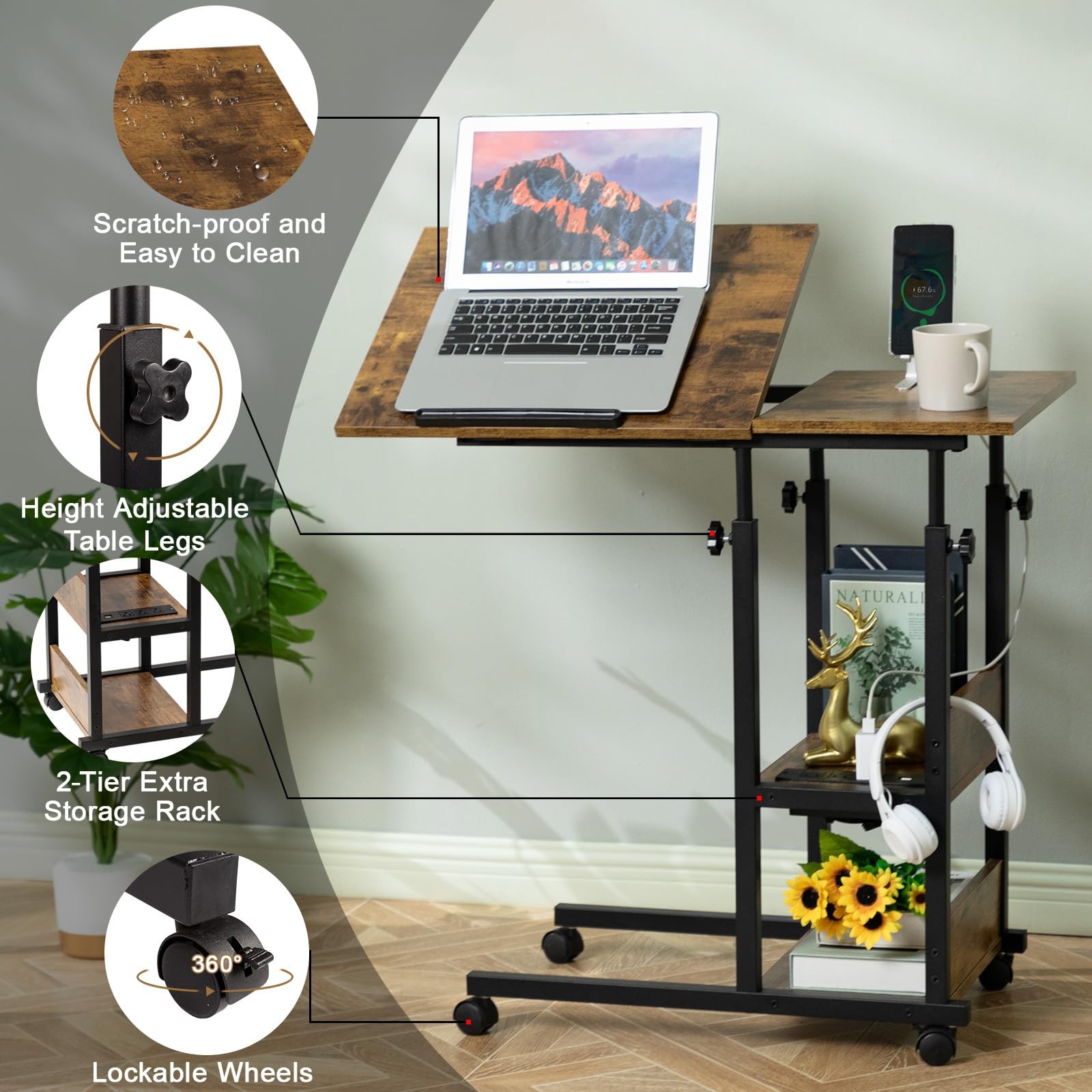 Hadulcet Adjustable C 15.8 inches x 31.5 x 33.5 inches, Romantic Brown