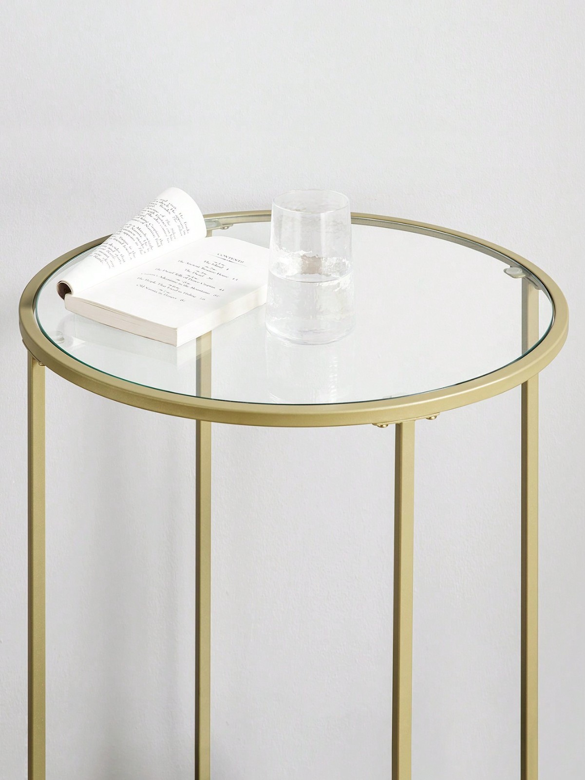 VASAGLE Round Glass Side Table Gold Metal Frame For Living Room Bedroom