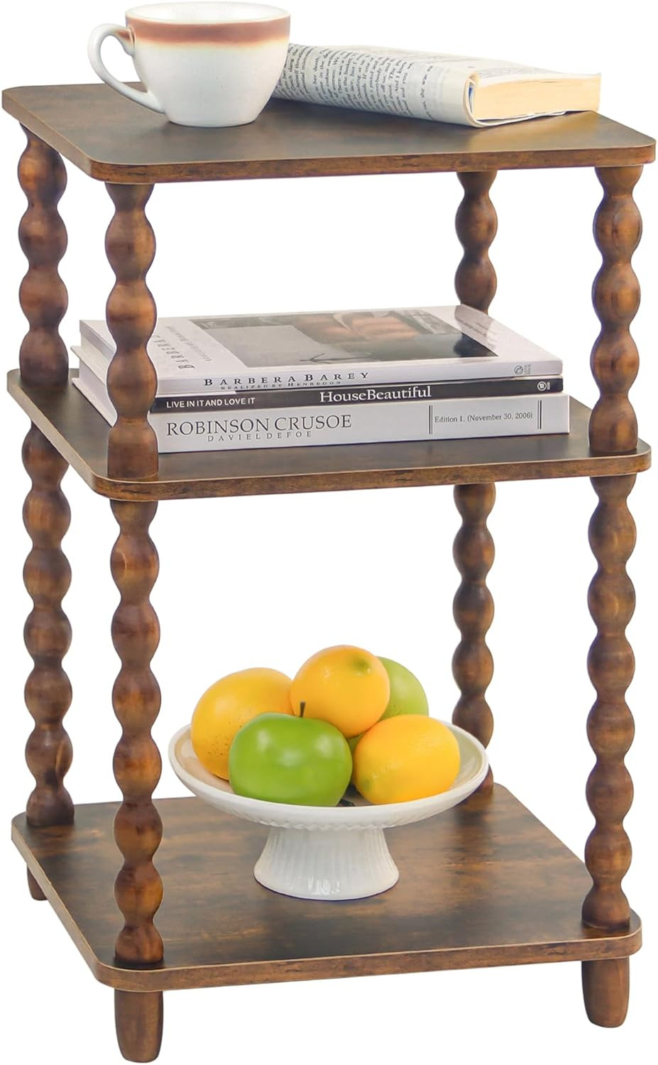 Rustic Brown Small Side Table with Storage Shelf for Any Room