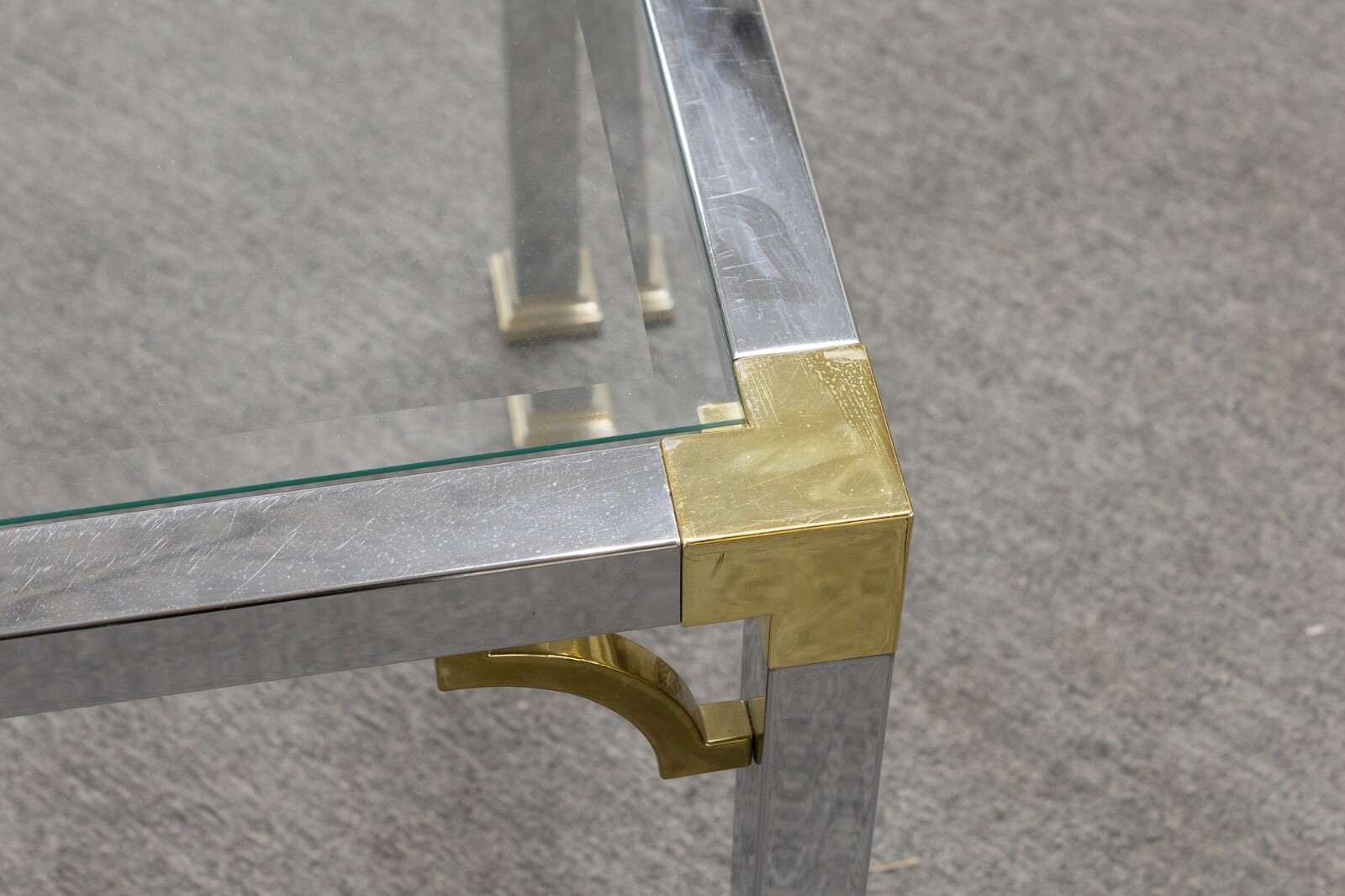 Vintage Art Deco Style Maison Jansen Chrome Brass Glass Square Coffee Side Table