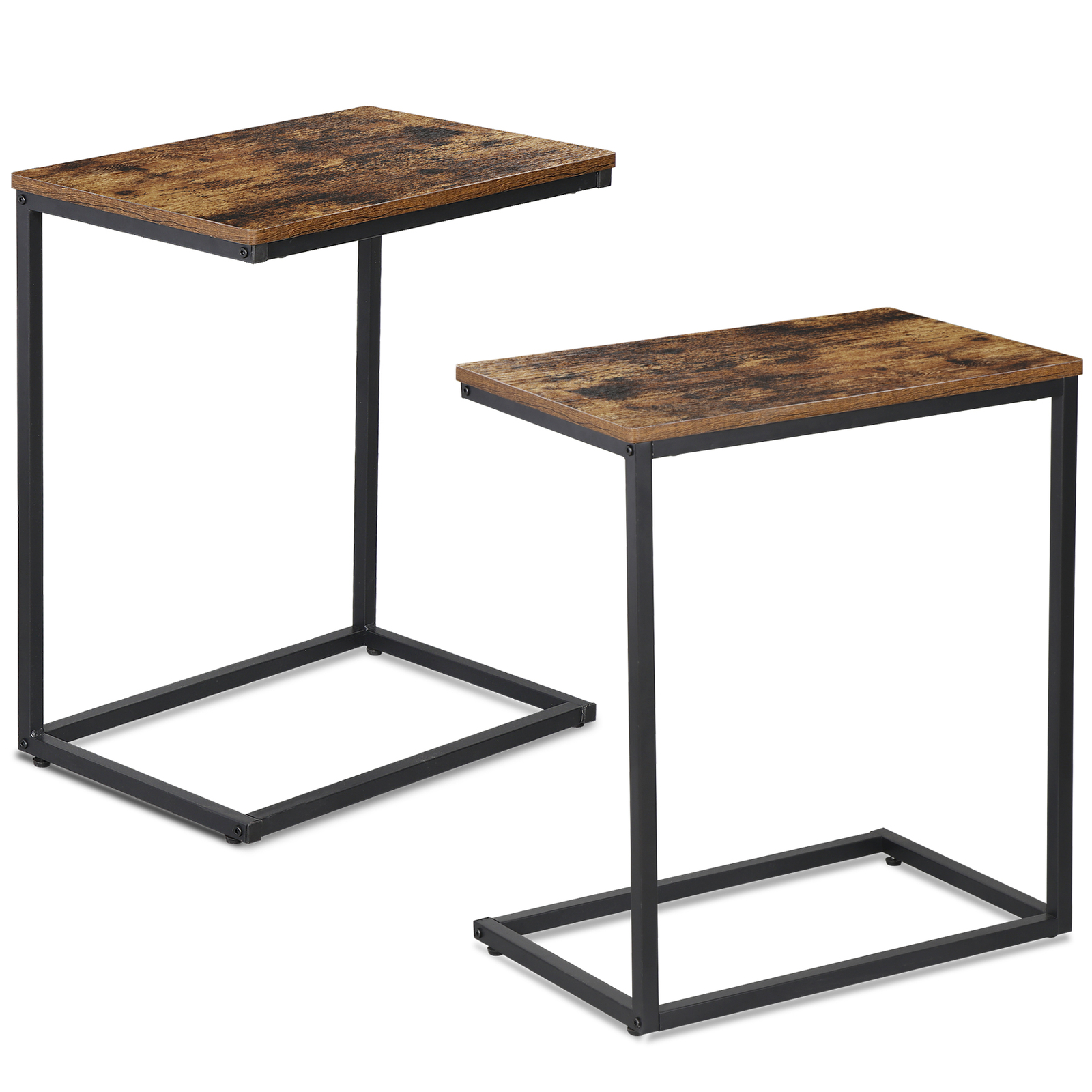 Set of 2 C Shaped End Table Wide Couch Tables Side Table TV Tray for Living Room