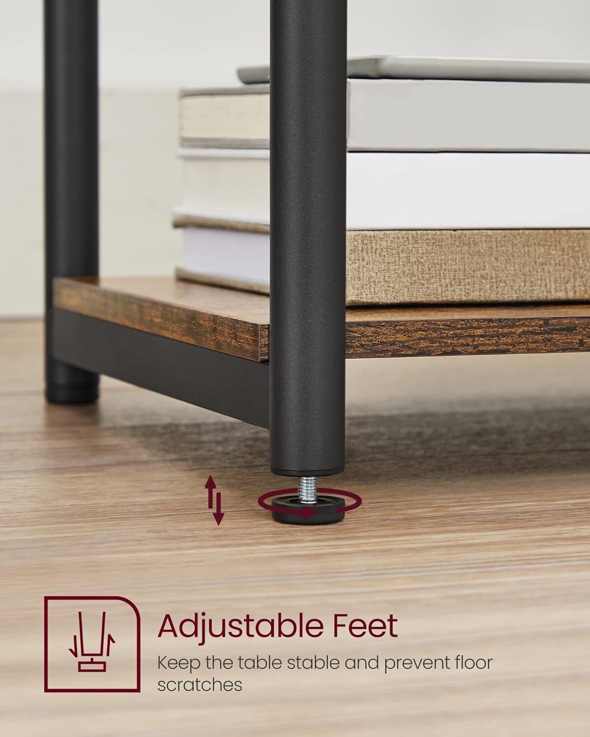 Elegant 3-Tier Nightstand in Rustic Brown and Black Steel – Ideal for Any Room