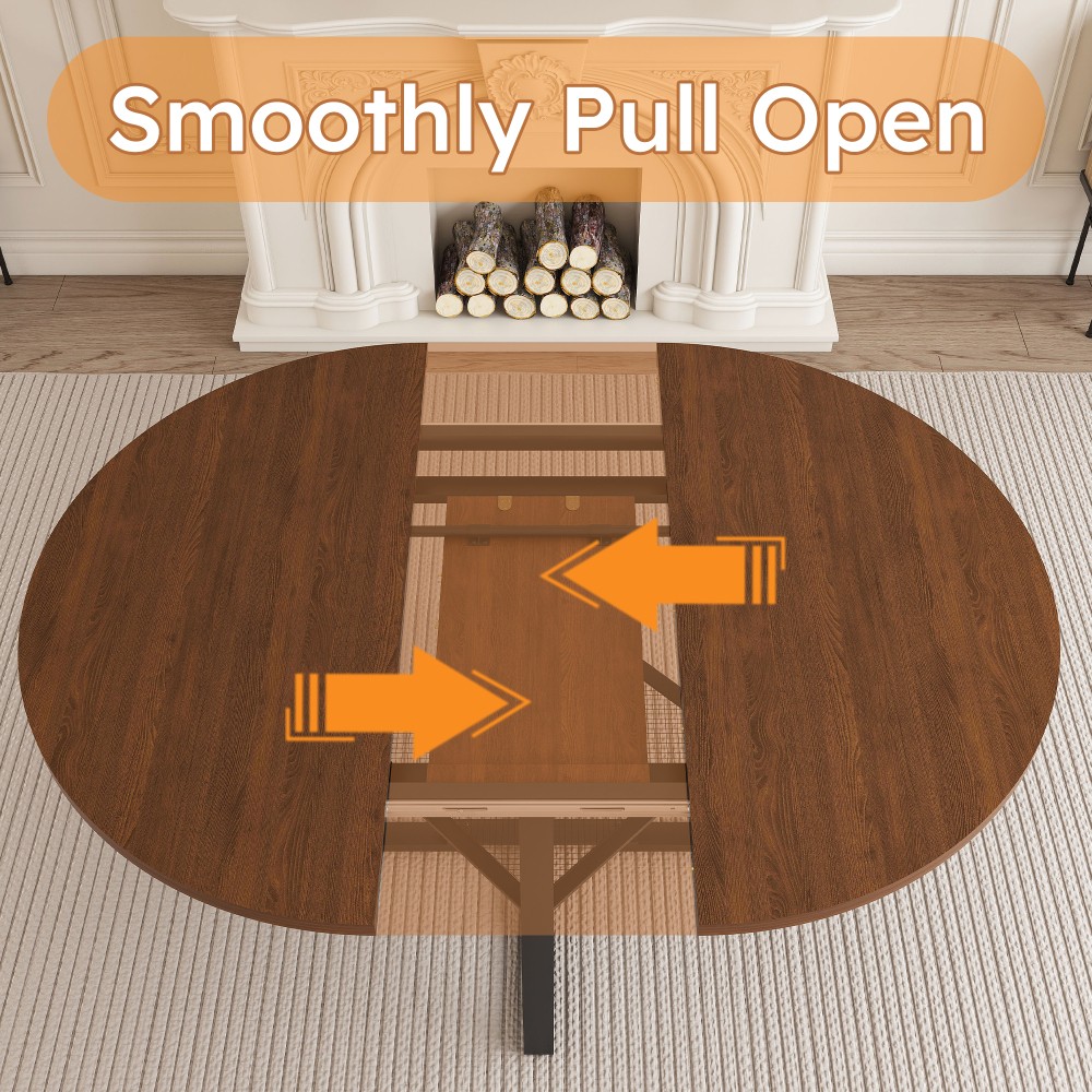 Round Dining Table with Storage Function Extendable with Metal Frame