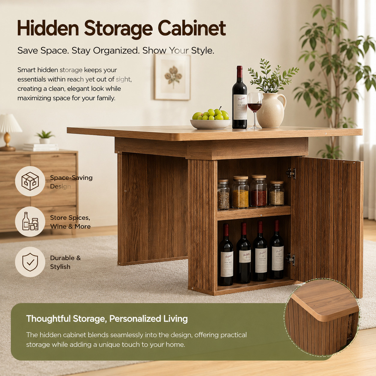 Expandable dining Table with Storage Minimalist Dining Table for 6-10 People