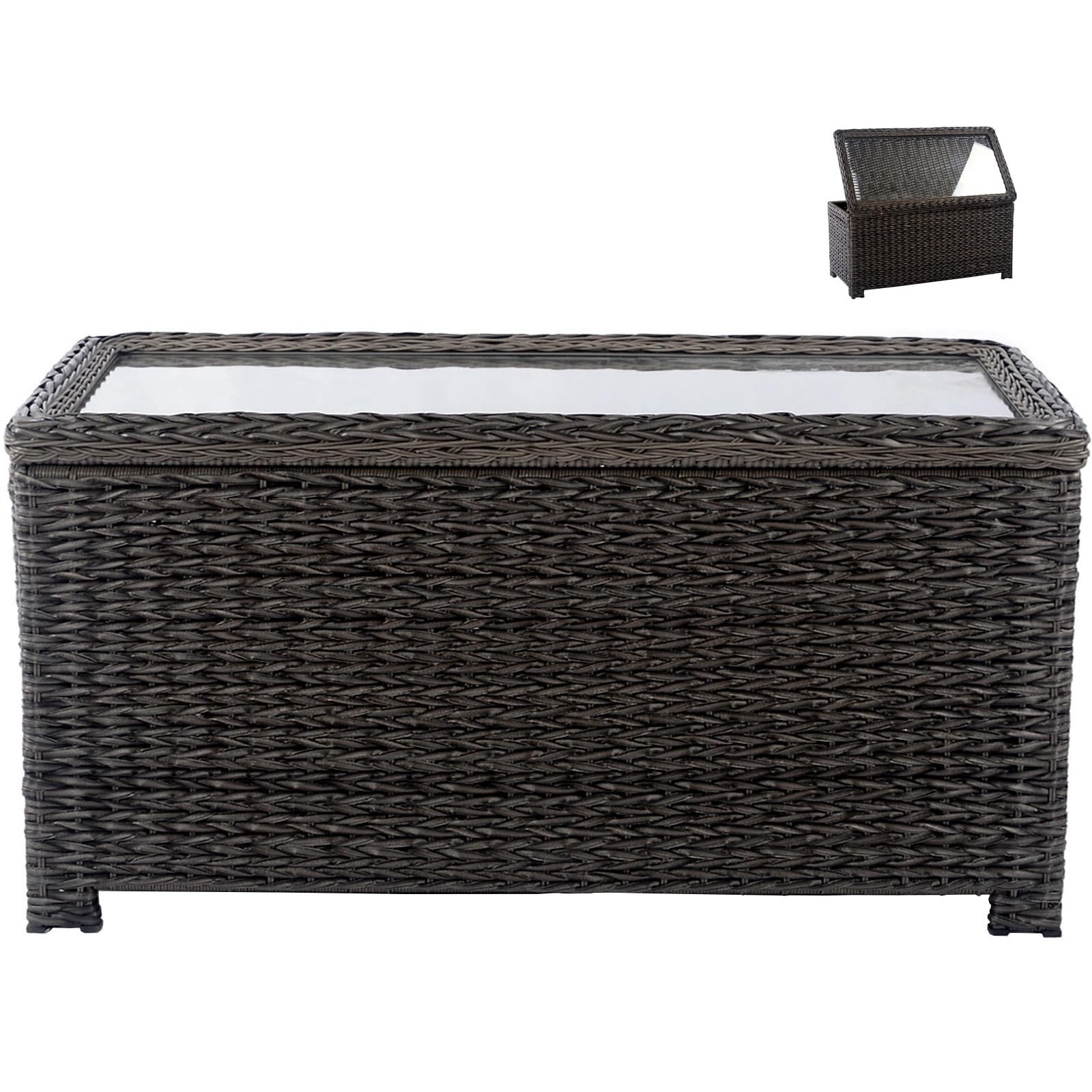 Classic Wicker Patio Coffee Table with Storage, 40” All-Weather Rattan Outdo…