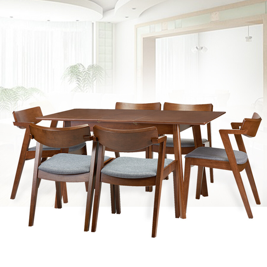 Extendable Rectangular Dining Room Table Modern Solid Wood Medium Brown Color