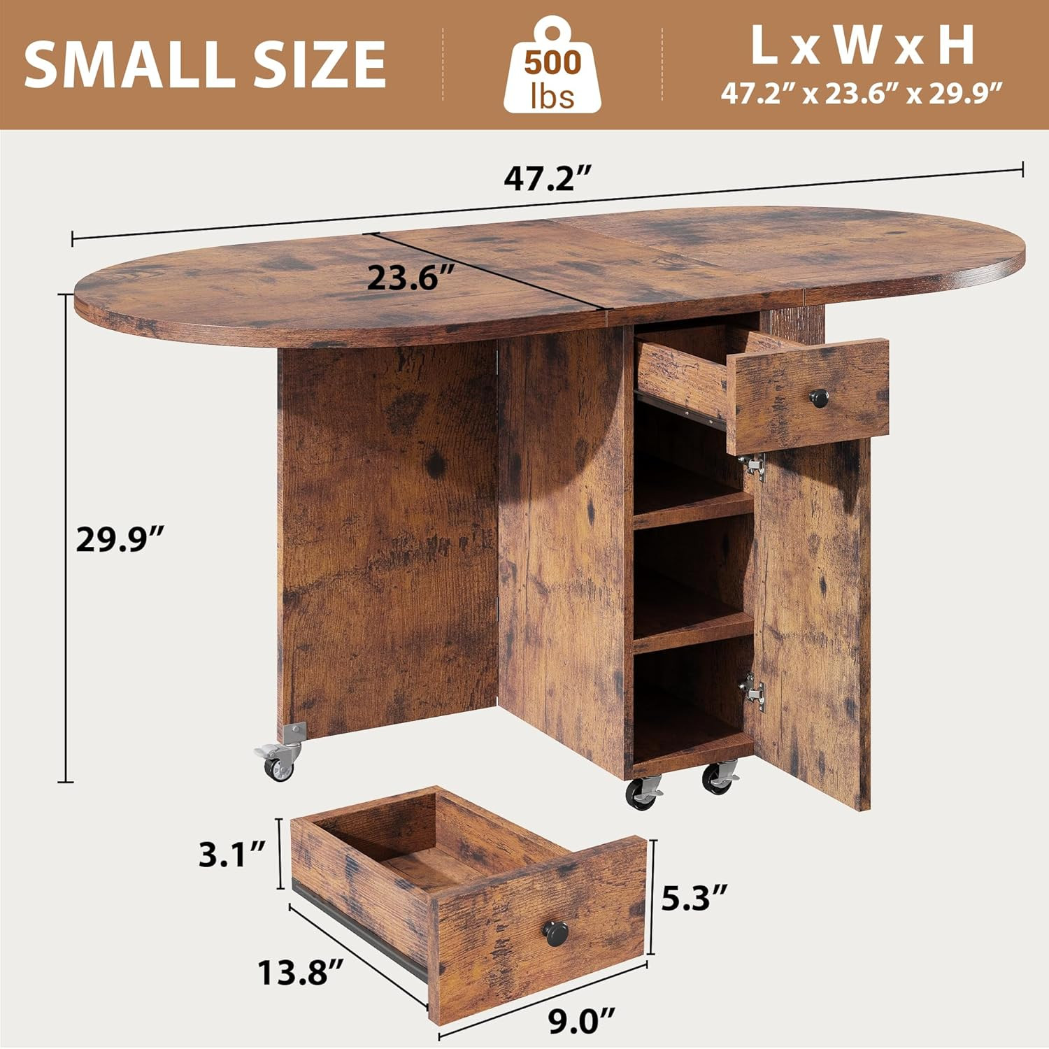 Folding Dining Table for 4 Kitchen Dining Room Dinnertable with Storage Drawer S
