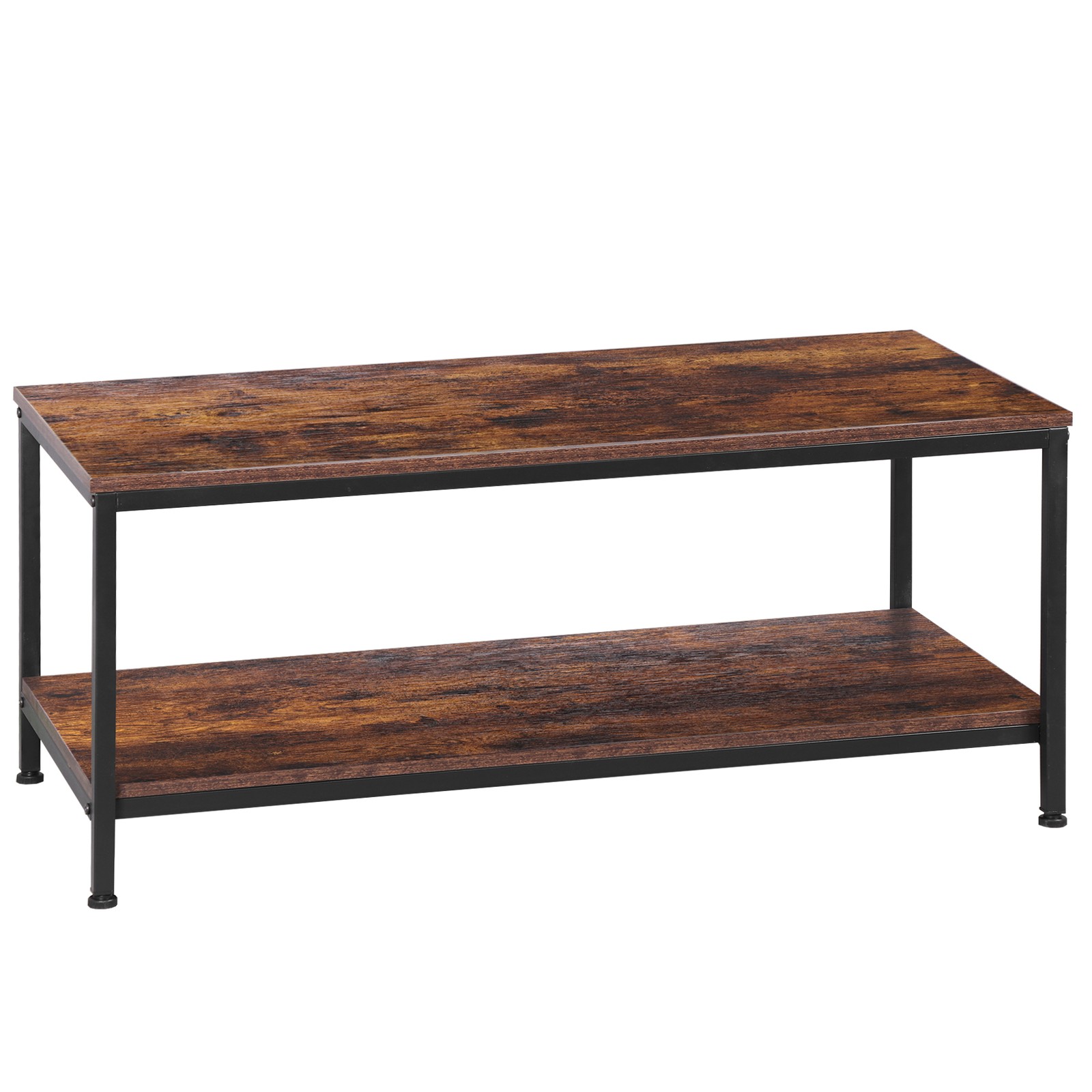 39″ Rectangular Coffee Table Industrial Wood Center Table w/ Storage Shelf Brown