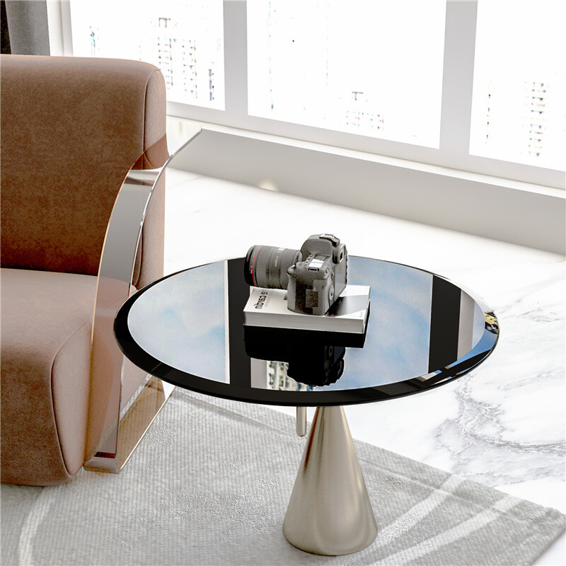 24″-38.6″ Round Tempered Glass Table Top Black 1/2” Thick Beveled Polished Edge