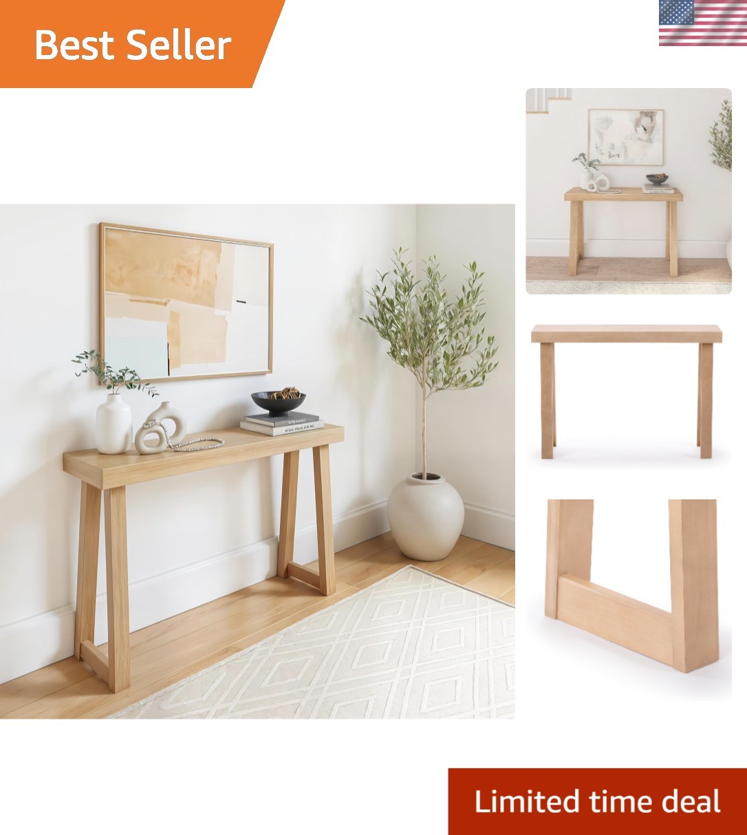 Elegant 46-Inch Solid Pine Console Table with Blonde Finish for Any Room