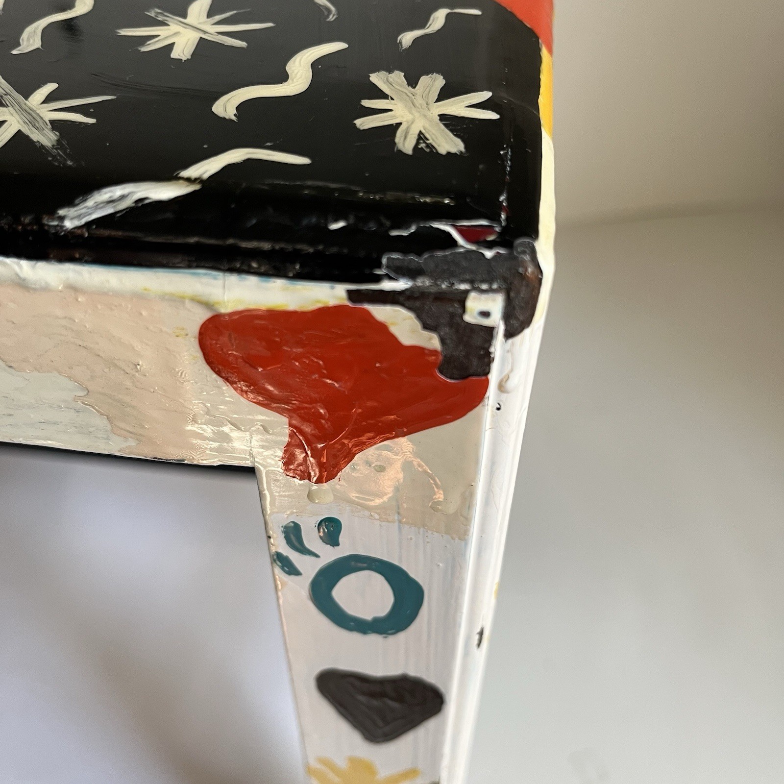Hand-Painted Colorful Folk Art Design Side Table End Table Decor