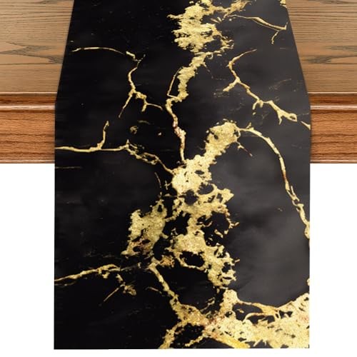 Black Gold Table Runner 13×72 Inch, Modern Faux Design: #9 – Black Gold Marble