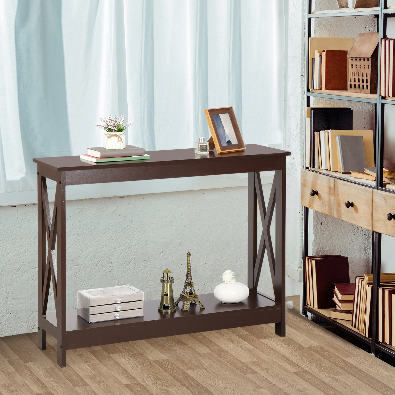 Brown Console Table For Entryway Storage Shelf Entry Farm Accent Home Decor