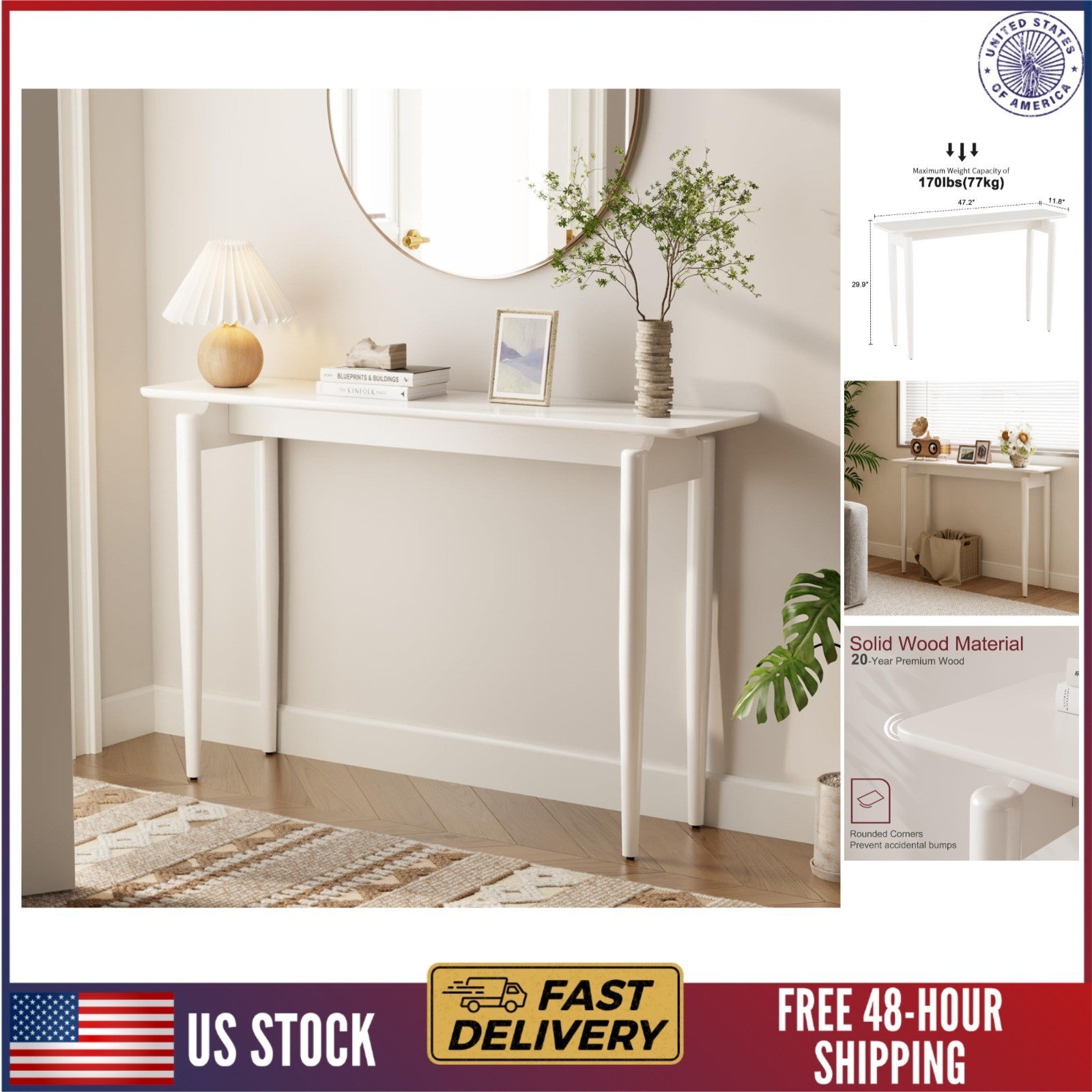 Wood Console Table White Entryway Table, Thin Console Table, Sofa Tables 47.2 in