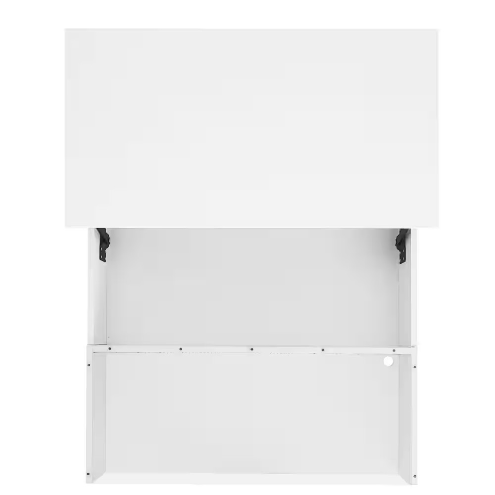 29.5 In. White Lift-Top Square Glass Top Coffee Table with 2 Drawers, High-Gloss