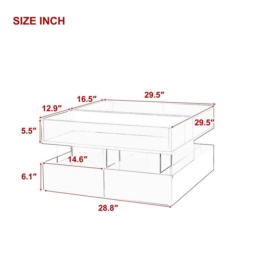 29.5 In. White Lift-Top Square Glass Top Coffee Table with 2 Drawers, High-Gloss