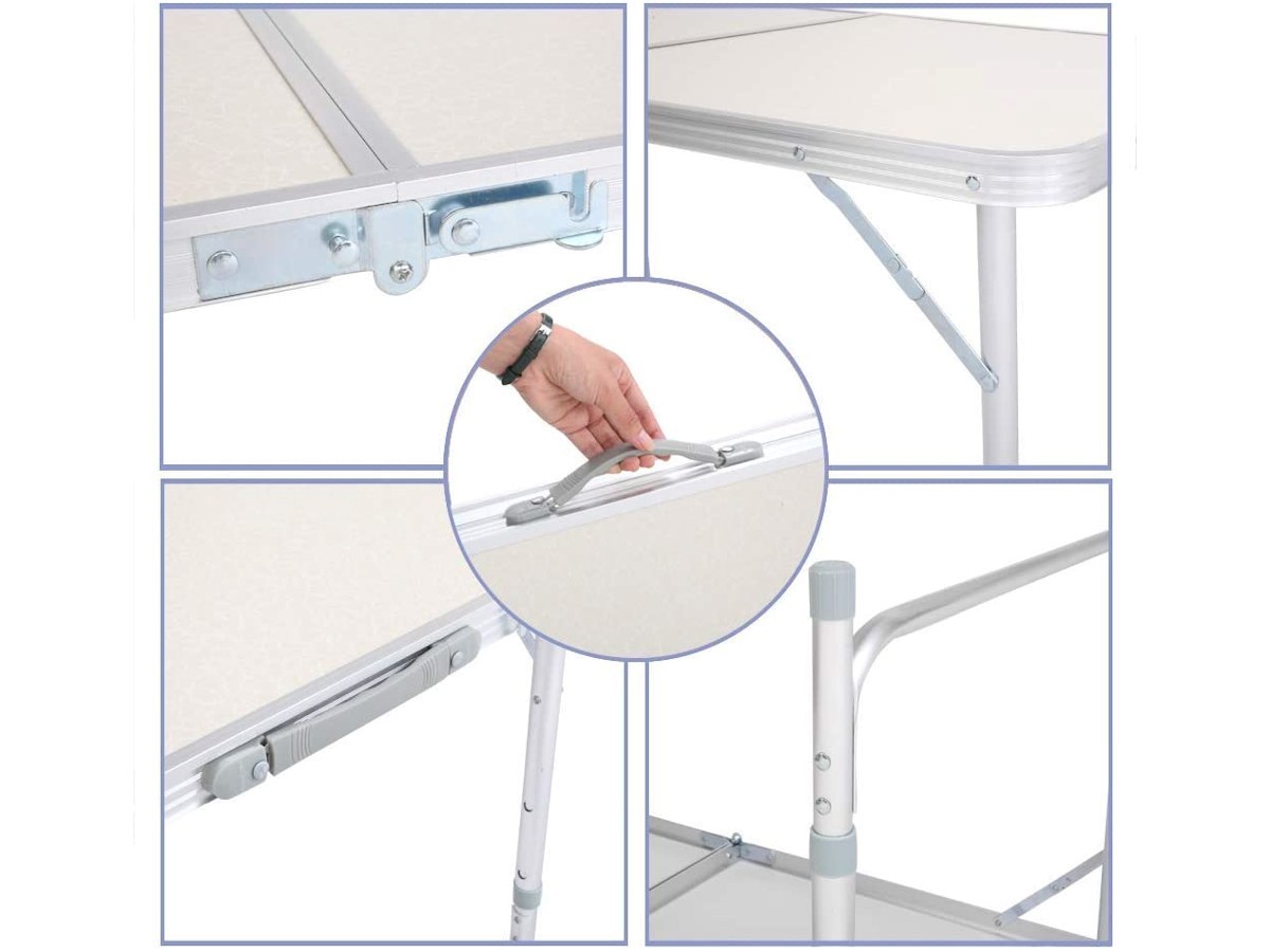 Folding Table 4ft Adjustable Height Portable Lightweight Aluminum Camping Table