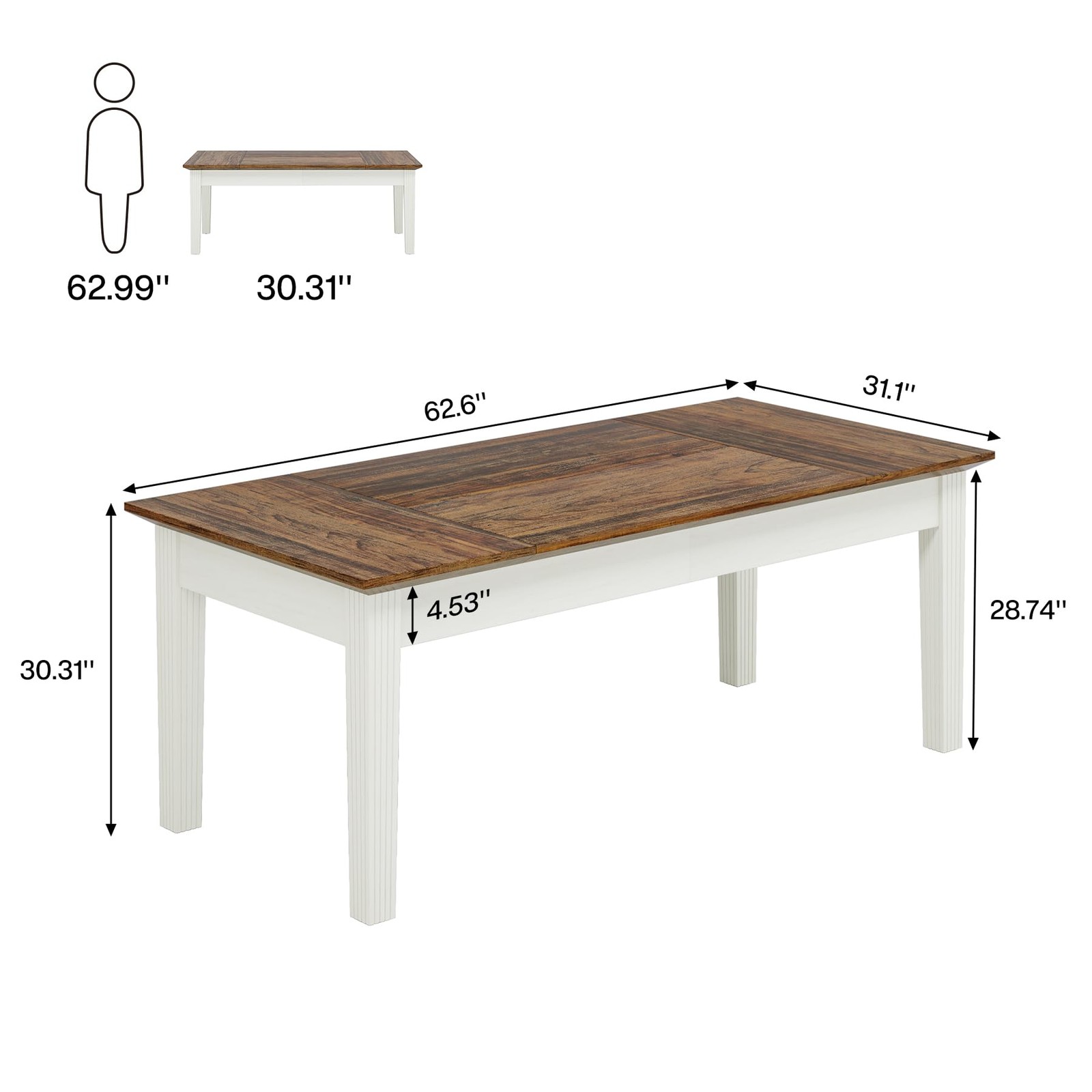 Dining Table for 4-6 People, 62-Inch Rectangular Kitchen Table with Solid Woo…