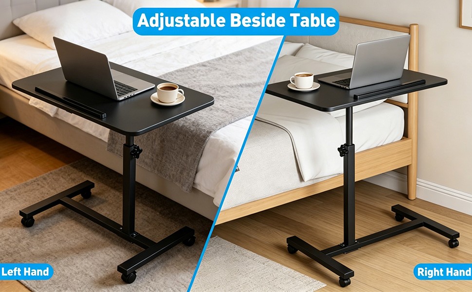 Rolling End Table Overbed Bedside Table Sofa Table Laptop Tabe Height Adjustment