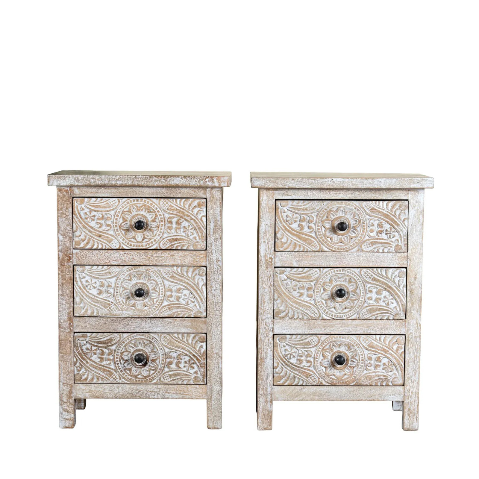 Artisan Handmade Bedside Table Solid Wood Hand Carved 18.1 × 14.2 × 25.6 inches