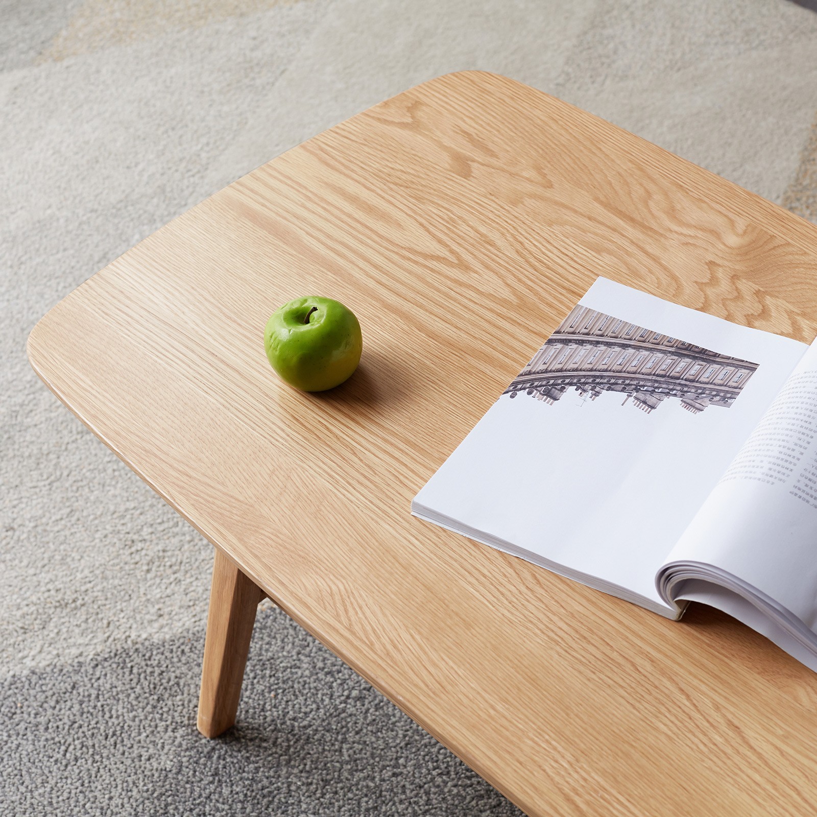 Solid Wood Coffee Table 2-Tier Coffee Table With Storage Shelf Natural Color