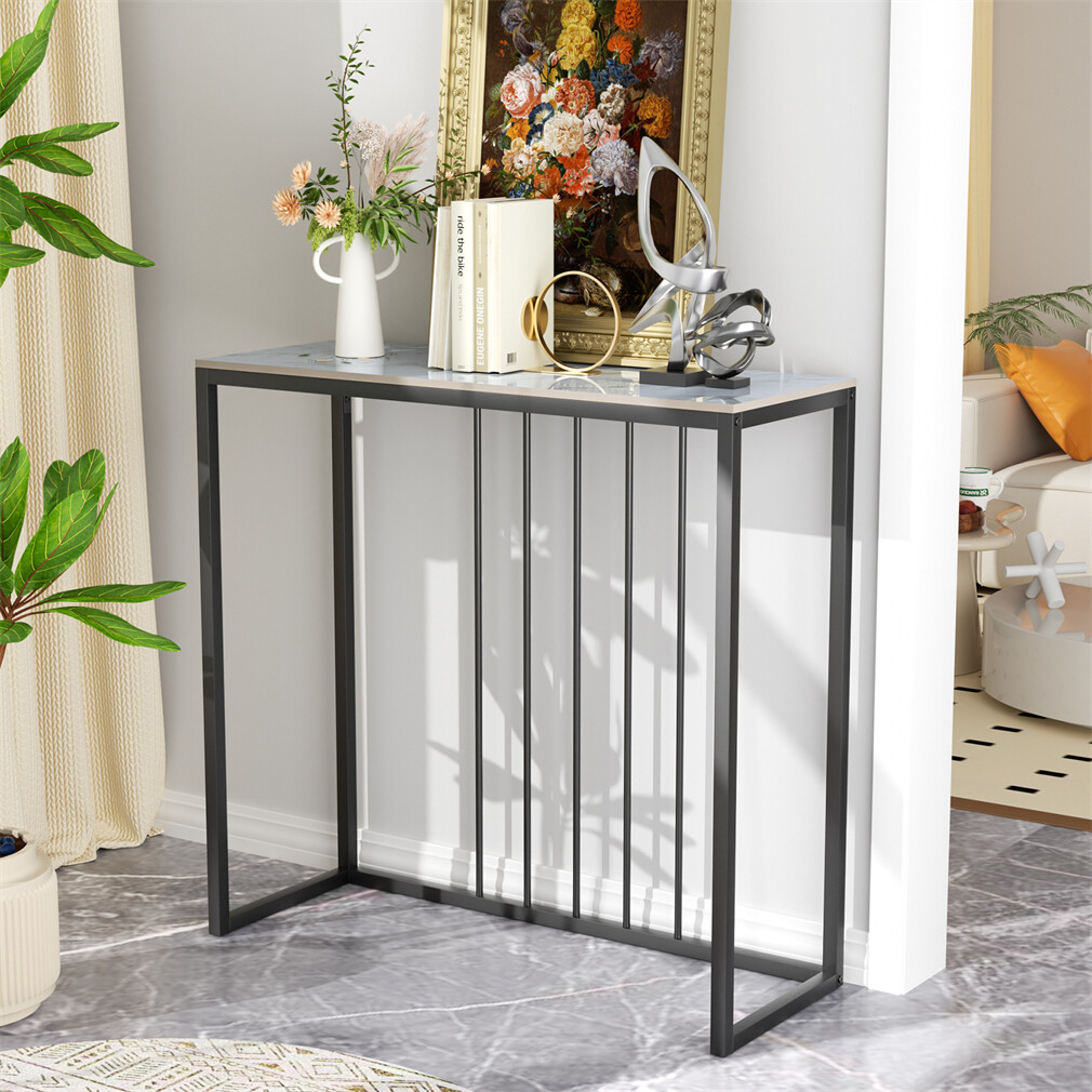 Stylish Console Table Glossy Sintered Stone Hallway Narrow Entryway Tables 80CM