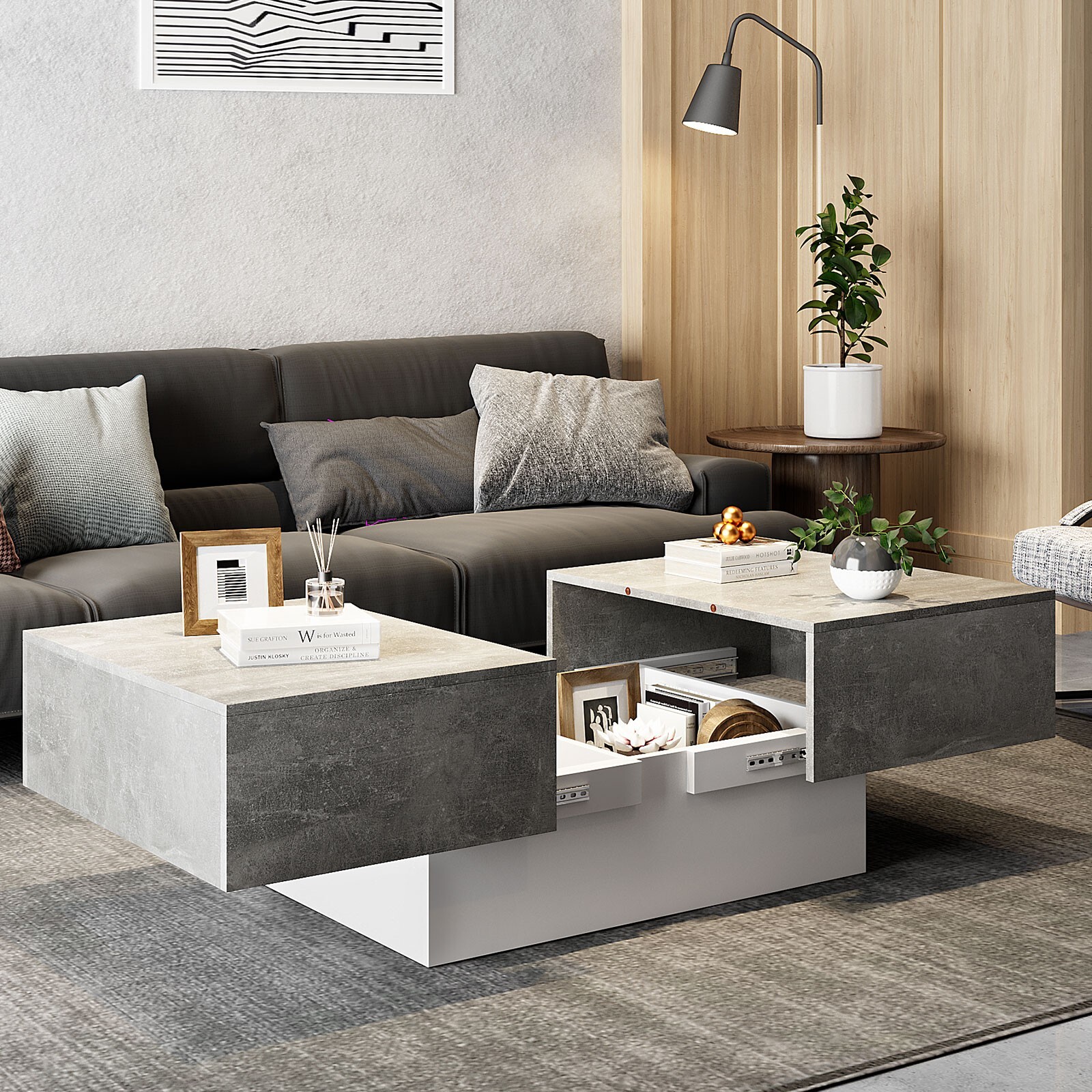 Coffee Table with Large Storage for Living Room Modern Center Table Rectangular