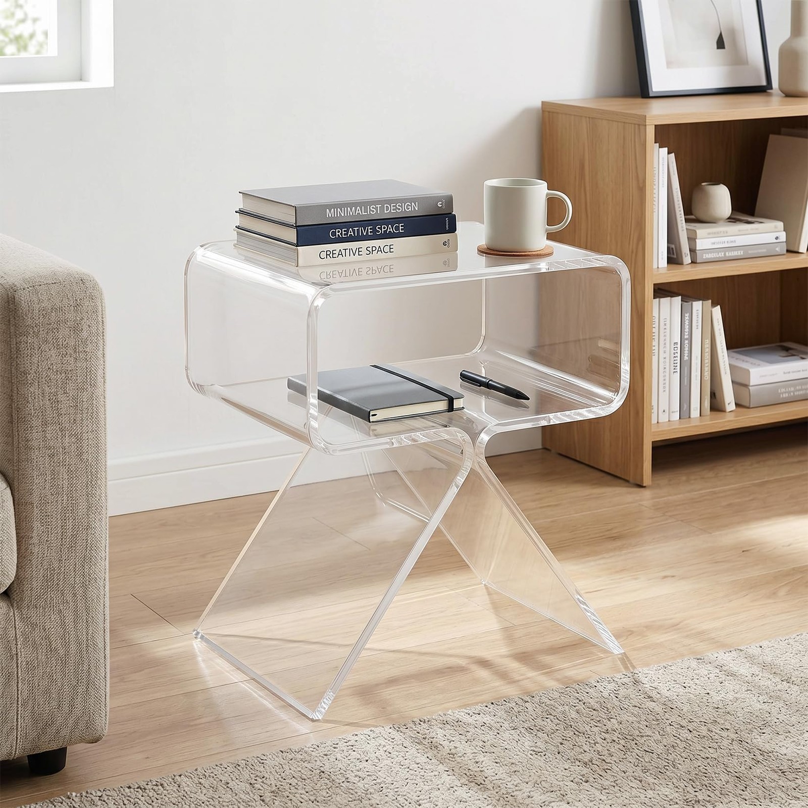 1PC Clear Acrylic Side Table One-Piece Molding Unique Nightstand Short Bed Side