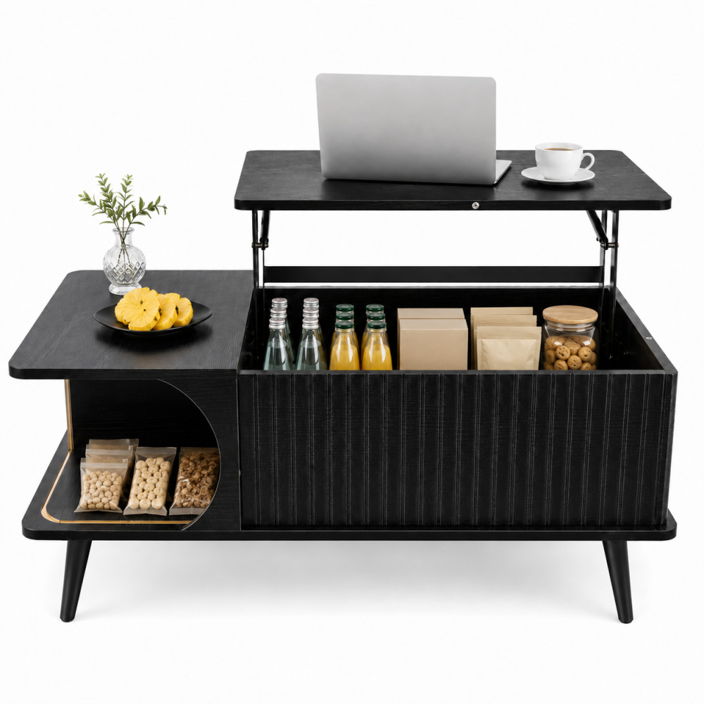 Wood Lift Top Coffee Table Lift Tabletop Dining Center Table for Living Room
