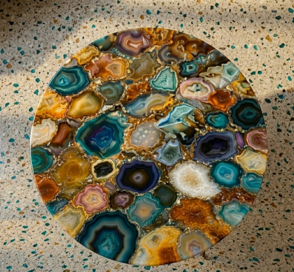 Luxury Multi Color Agate Coffee Table Top Natural Gemstone Side Table Home Decor