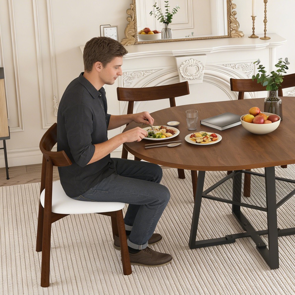 Round Dining Table with Storage Function Extendable with Metal Frame