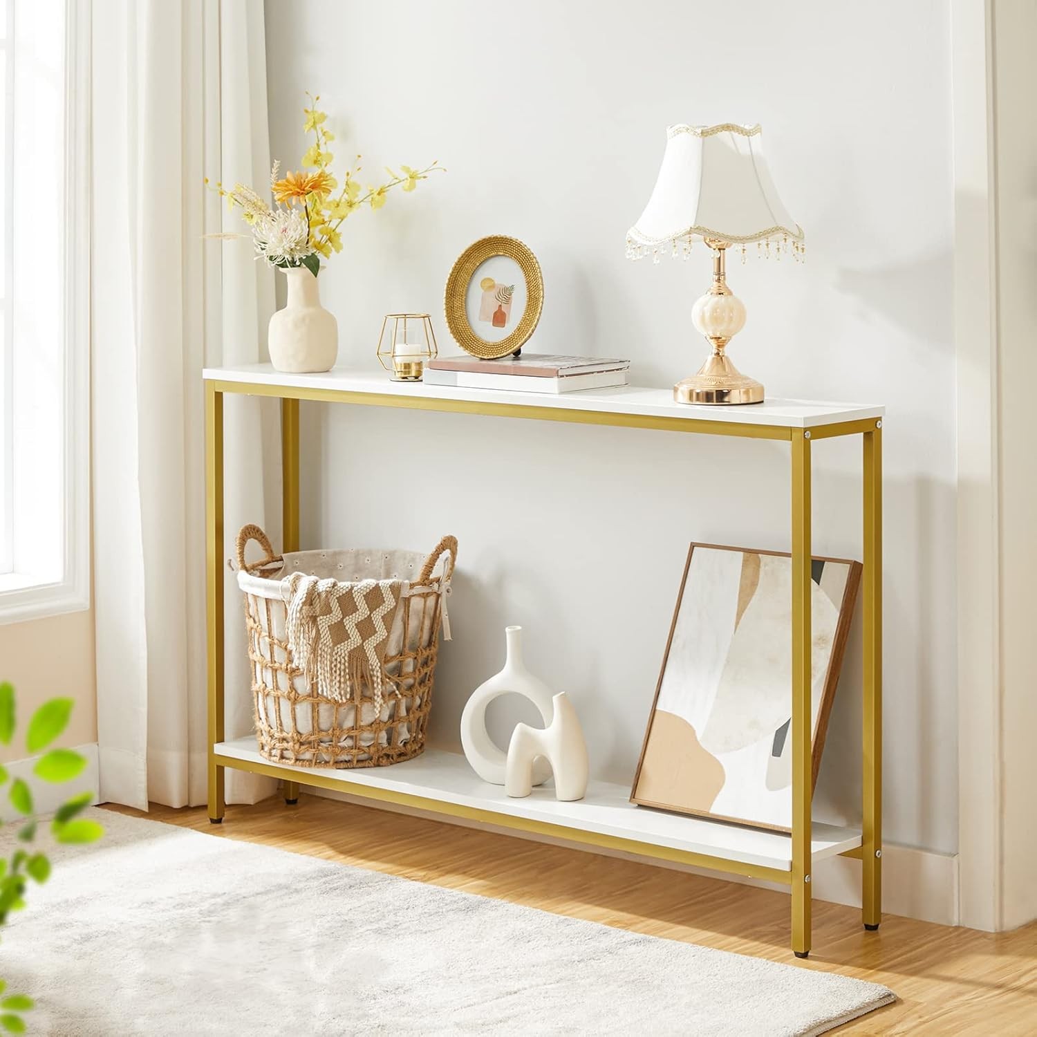 HOOBRO 47.2″ Console Table Sofa Table w/ Shelf Home Decor Entryway Table White