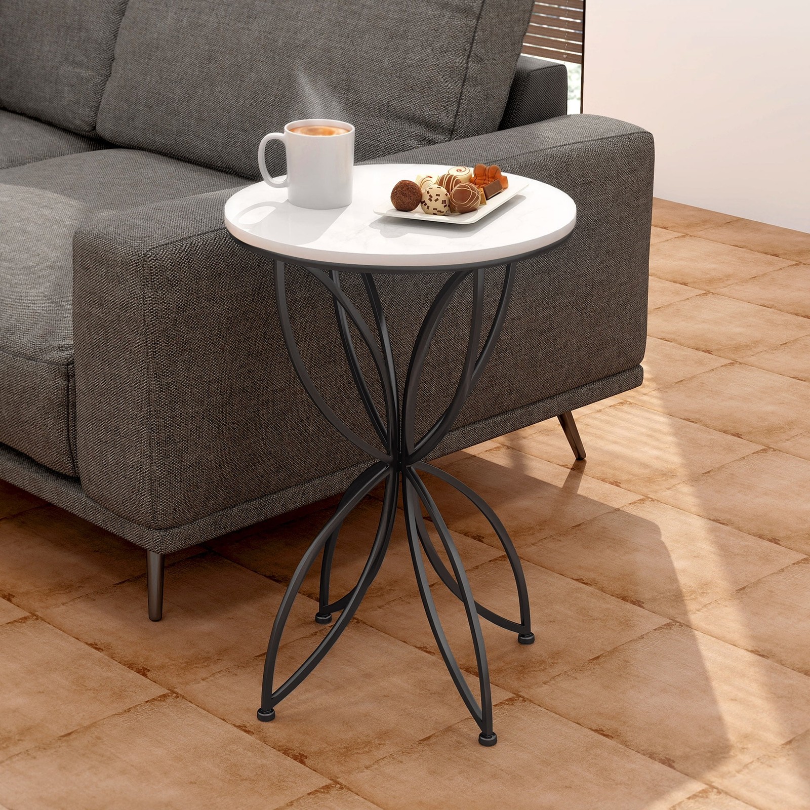 H 24 in. x Dia. 15.7 in. White Quartz Stone Table Top Accent Table