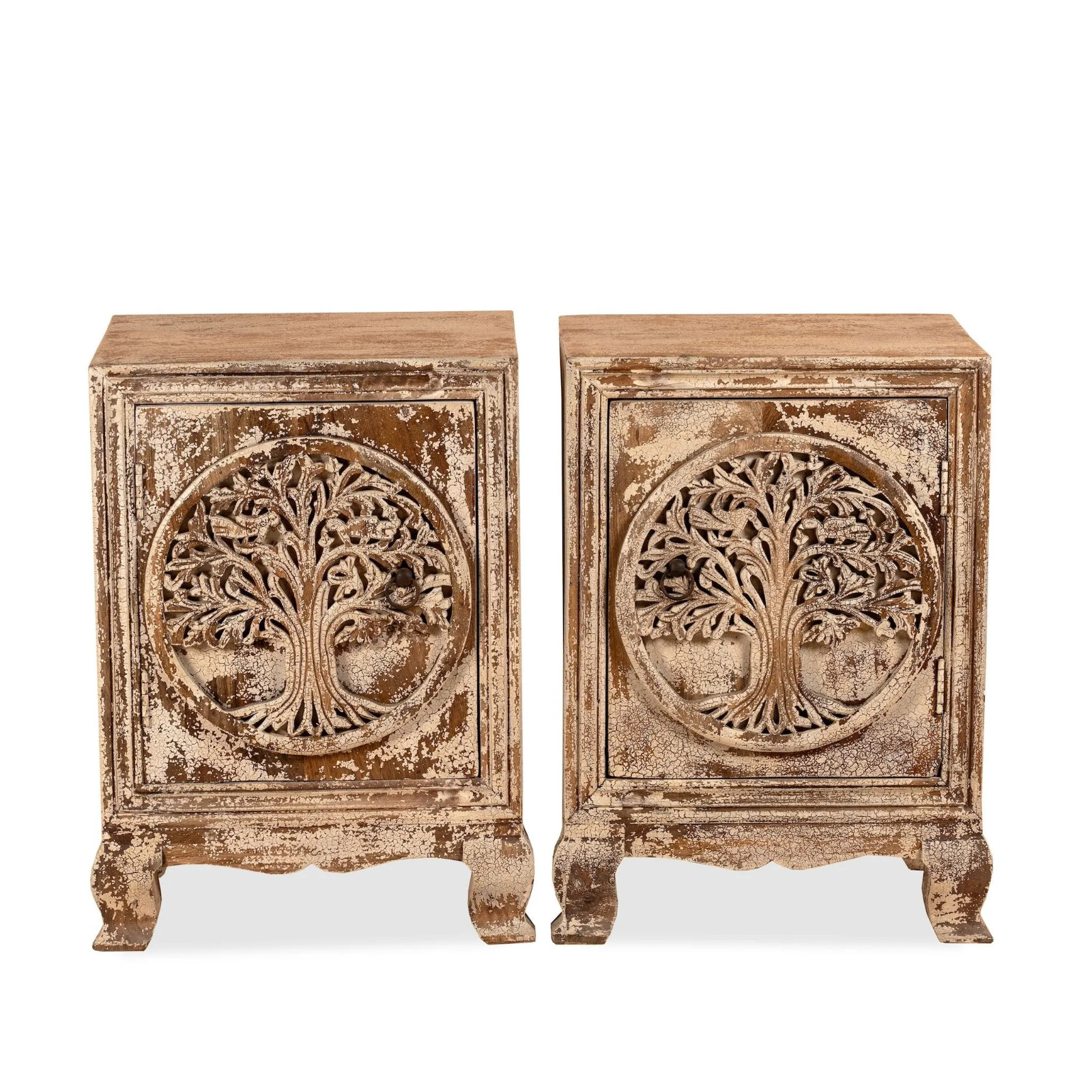 Artisan Handmade Bedside Table Solid Wood Hand Carved 19.7 × 15.7 × 27.6 inches