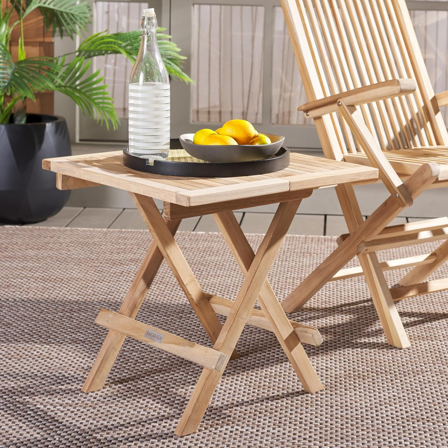 SAFAVIEH Outdoor Collection Saba Natural Solid Wood Teak Folding Square Table