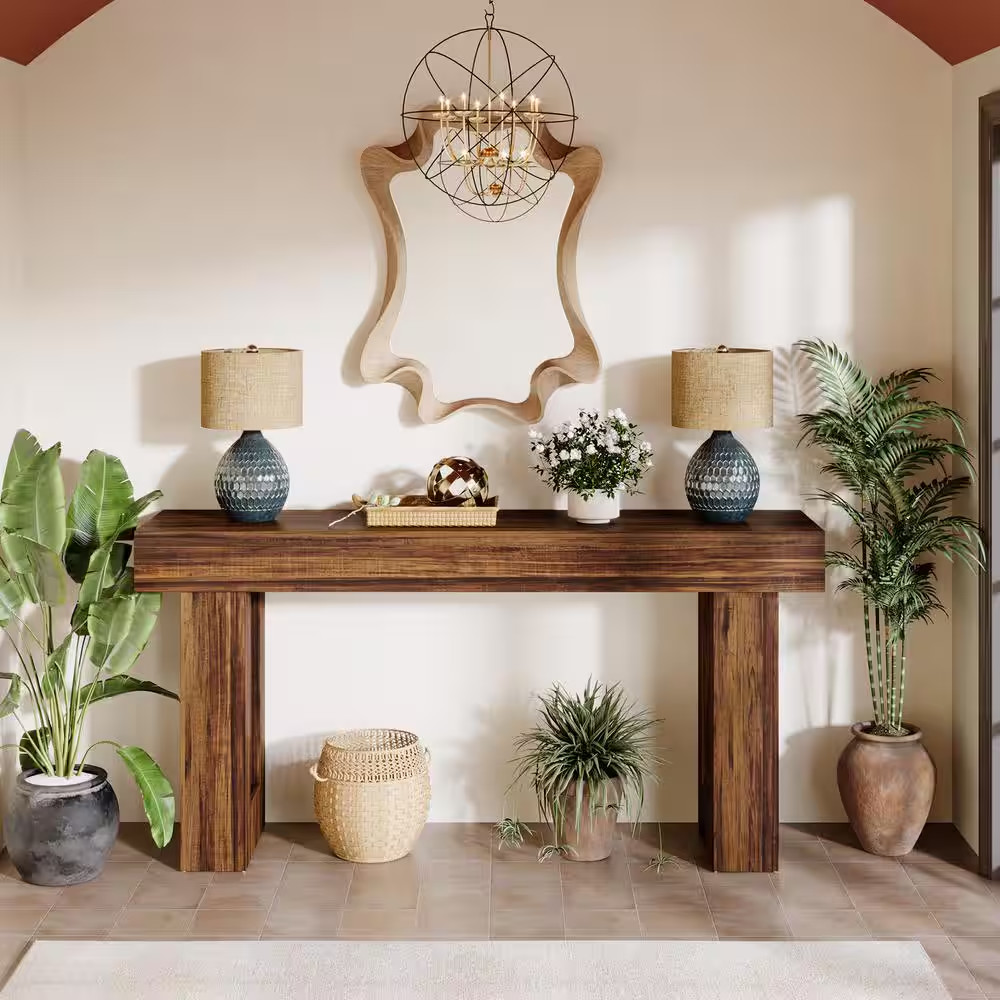 Turrella 62.99 In. Rustic Brown Console Tables, Rectangle Wooden Console Table w