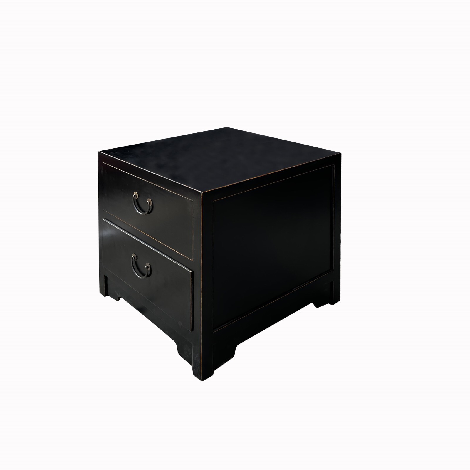Oriental Black Lacquer 2 Drawers End Table Nightstand Cabinet cs7595