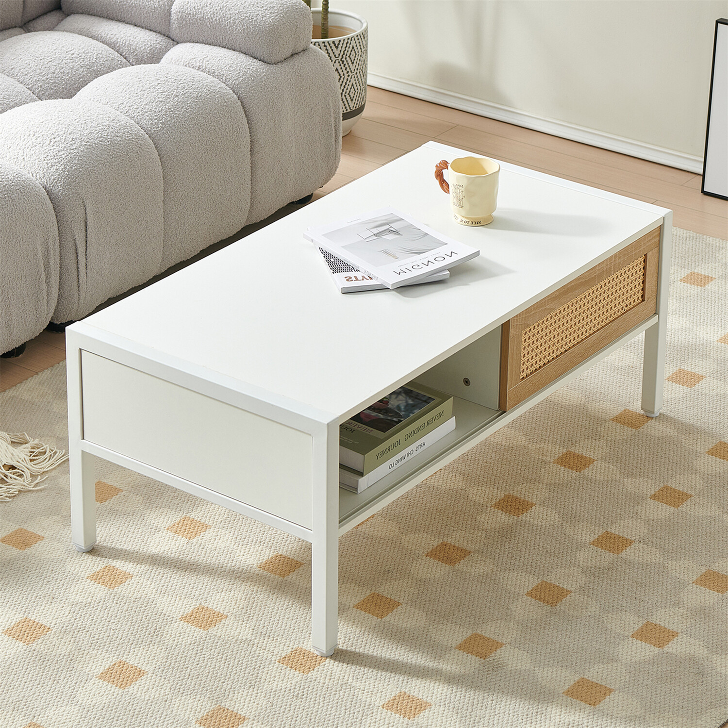 40″ Coffee Table Center Cocktail Table Rattan Side End Table for Living Room US
